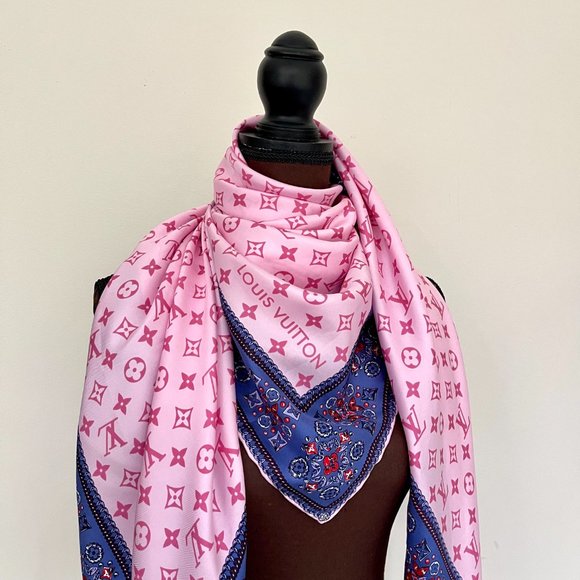 Louis Vuitton Wrap Monogram Logo Oversize Square Barbie Pink Silk Scarf - Picture 14 of 15